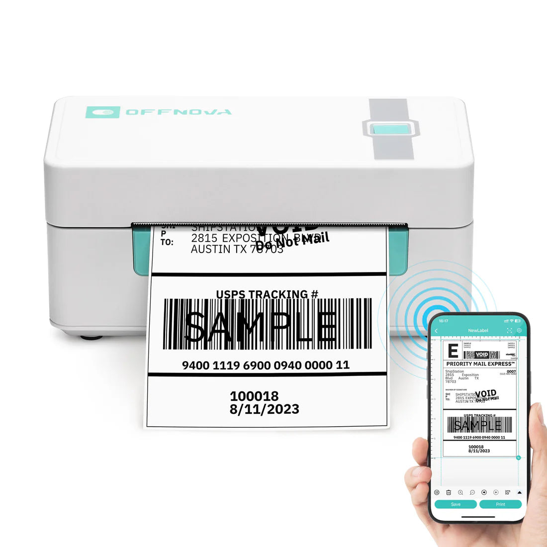 OFFNOVA Bluetooth & USB Thermal Shipping Label Printer