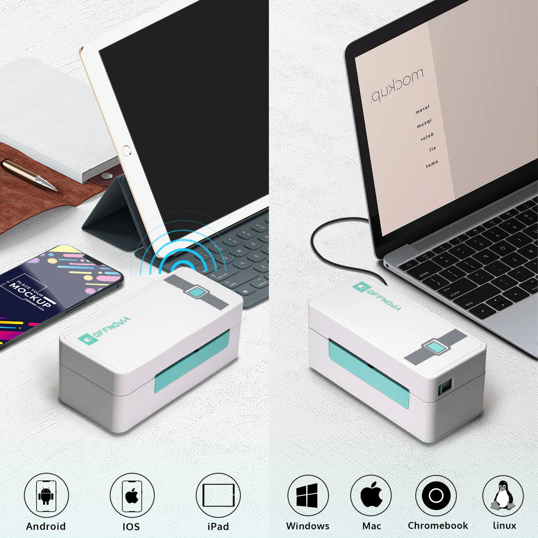 OFFNOVA Bluetooth & USB Thermal Shipping Label Printer
